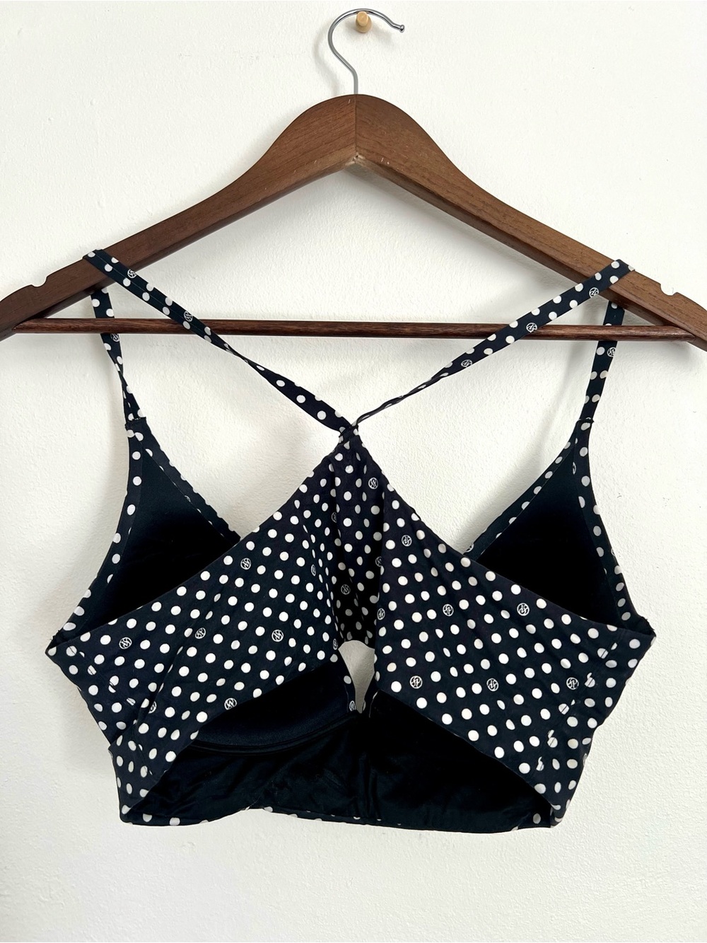 Victoria’s Secret Lightly Lined Plunge Bikini Top 34C Black White Polka Dot Swim - Picture 3 of 4
